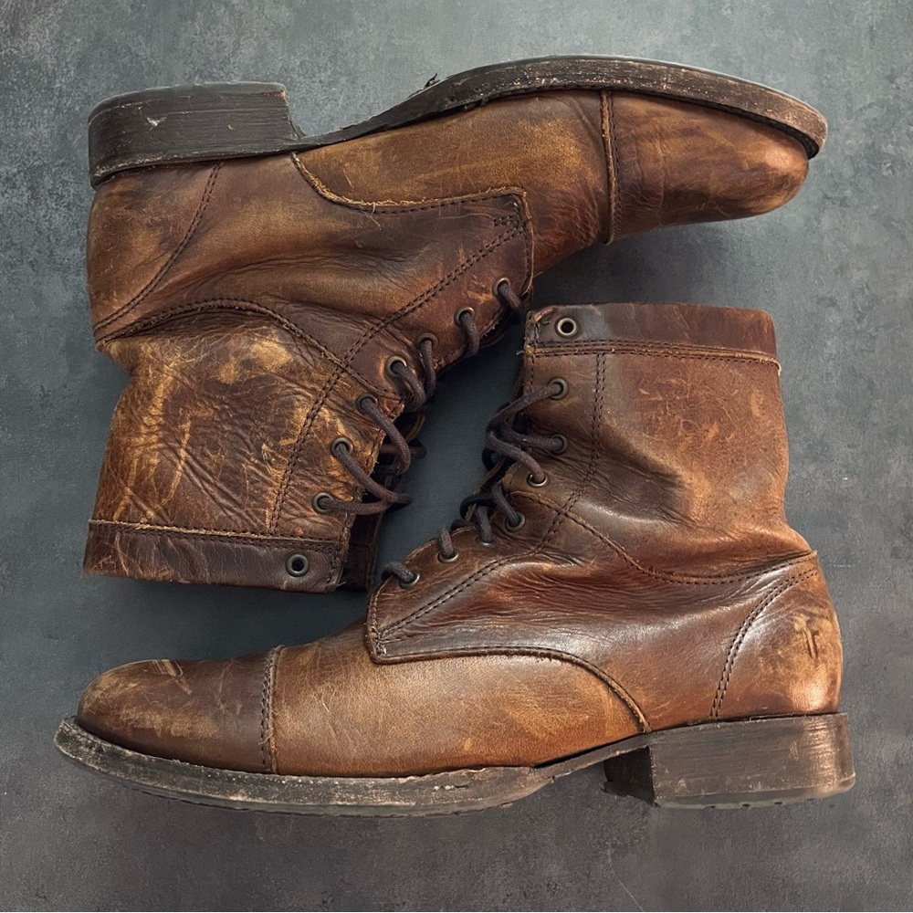 Frye rustic Brown Leather Lace-Up Boots size 7.5w